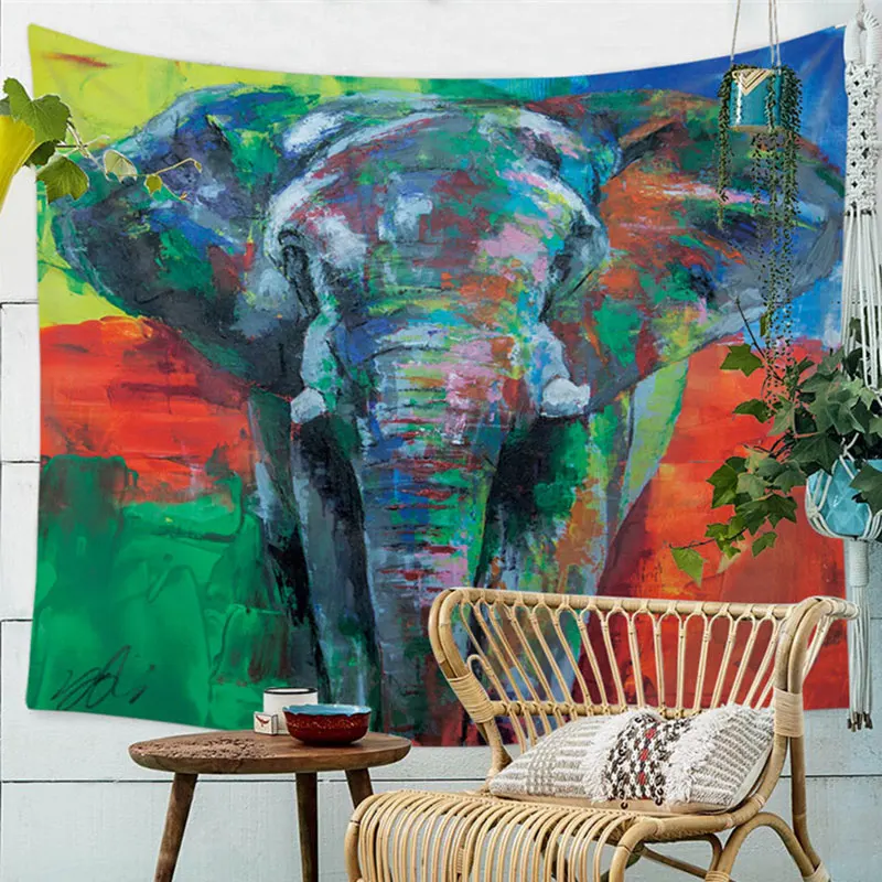 Abstract Elephant Tapestry Wall Hanging Bohemian Beach Towel Polyester