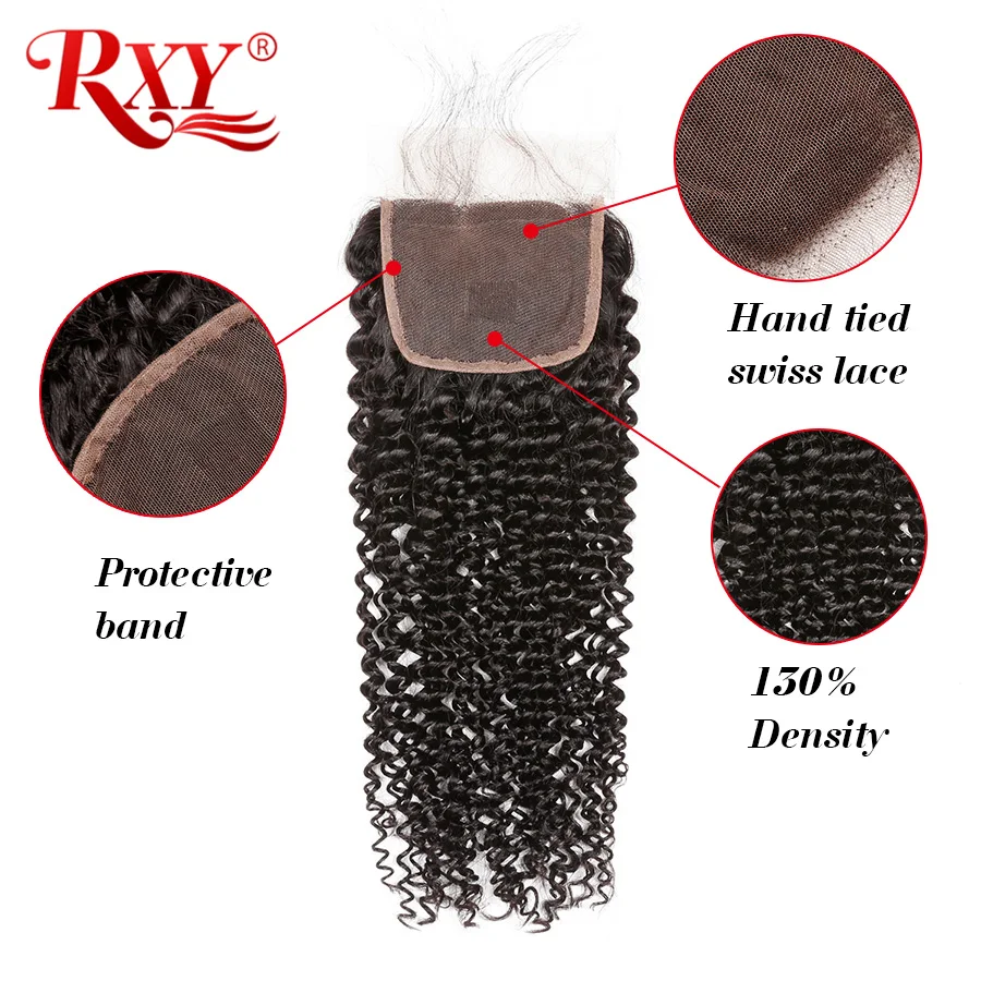 Peruvian Kinky Curly Hair Bundles With Closure RXY Remy Hair 3 Bundles Human Hair Bundles With Closure 4x4 Top Lace 4PcsLot (5)