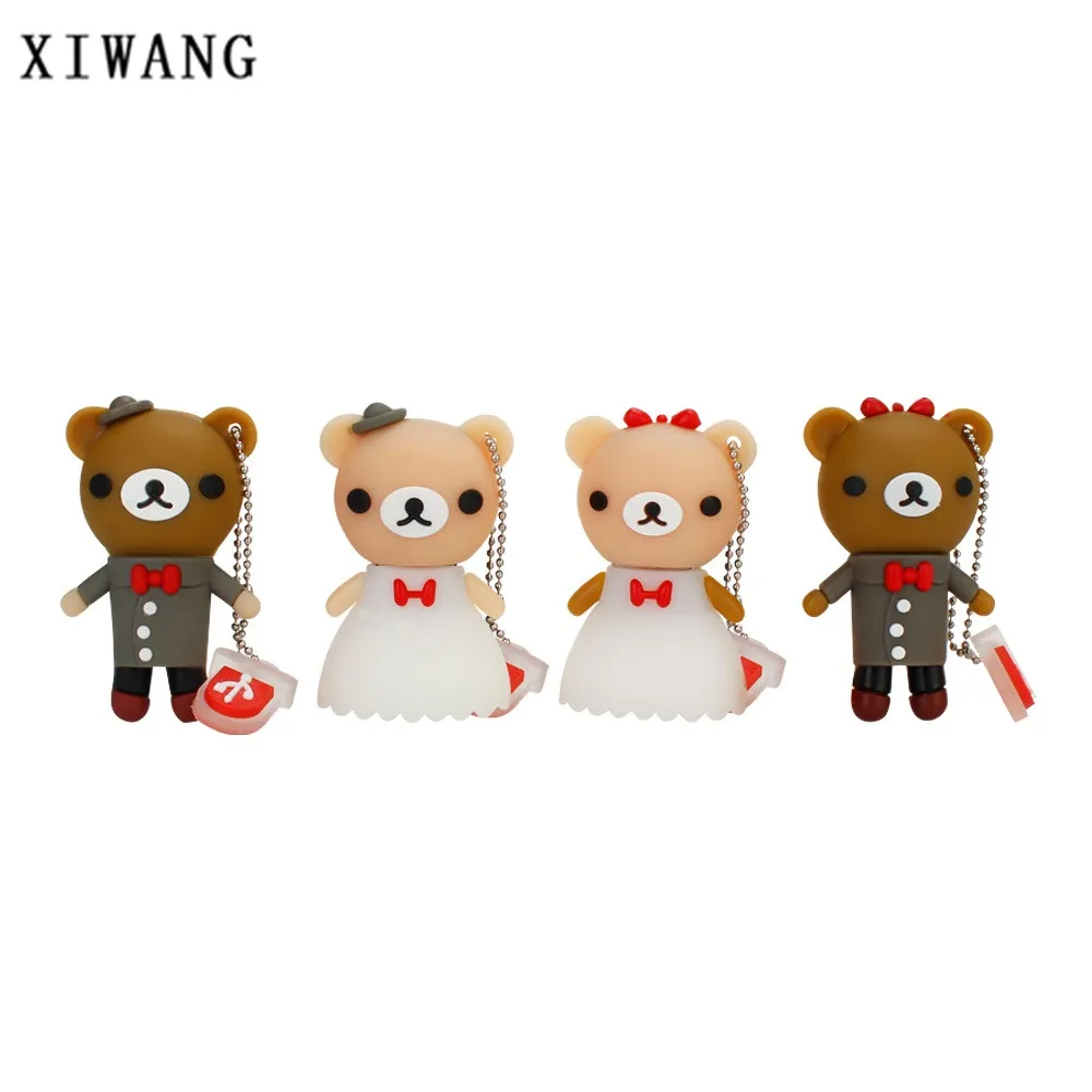 

USB flash drive 128gb cartoon bride groom brown bear memoria stick 4GB 8GB pendrive 16GB pen drive 32GB 64GB U disk wedding gift