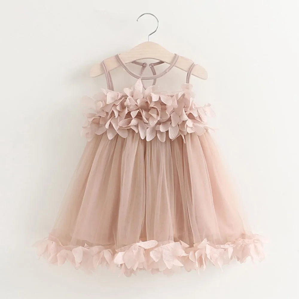 

Girls Dress 2018 New Summer Baby Girls Pink Applique Princess Dress Pageant Sleeveless Mesh Girls Clothes Vestidos De Verao#Y108