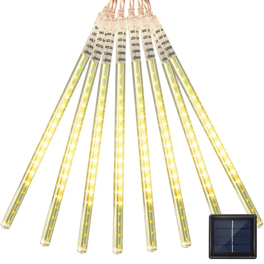 

Solar LED Outdoor Lights Tube Meteor Cascading Shower Rain Lights Icicle Raindrop Lighting Garden Holiday Party Decoration