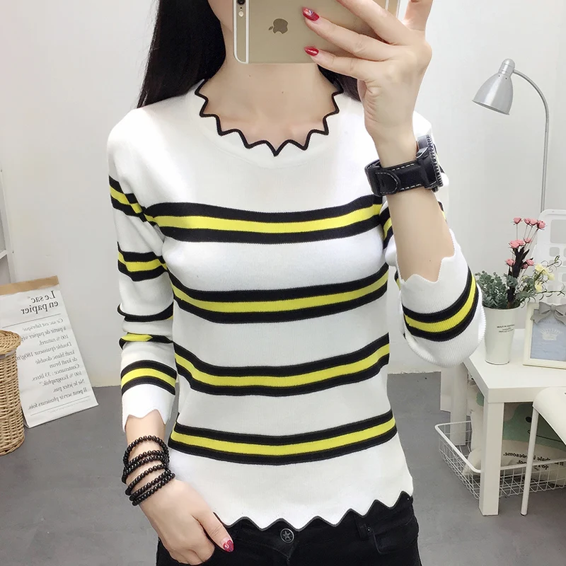 

Soperwillton New Autumn Winter trend stripe O-Neck Pullovers Sweaters shirt long sleeve Korean Slim-fit tight sweater 6 colour