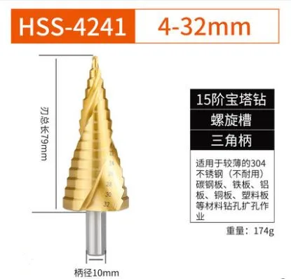 6 8 10 мм Шаг сверло спиральная Флейта HSS сталь коническая титановое покрытие мини-сверло Набор инструментов отверстие резак 4-12/4-20/4-32 мм - Цвет: type7