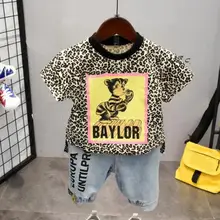 Одежда для мальчиков Одежда для детей комплект одежды из 2 предметов для маленьких мальчиков, топы с леопардовым принтом+ штаны, комплект одежды для детей от 2 до 6 лет