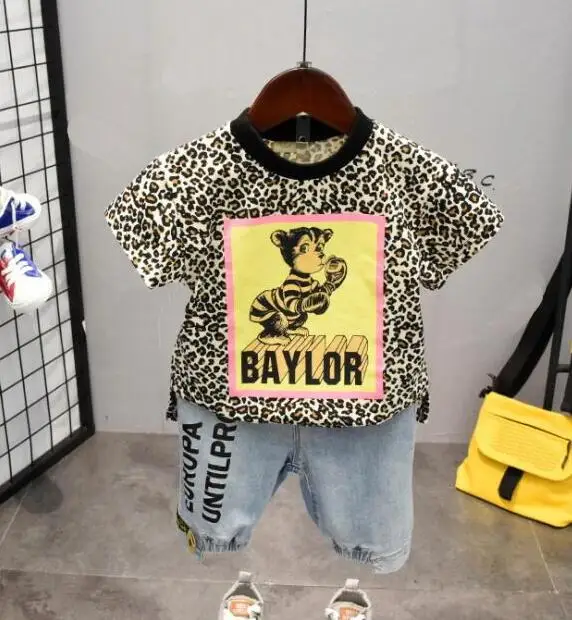 

Boys clothes children clothing 2Pcs Infant Kid Boys leopard print Tops + Pants Outfits Clothes Set 2-6years