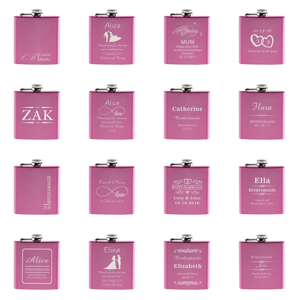 Персонализированные Выгравированные 6 унций розовая фляжка из нержавеющей стали свадебный подарок подружки невесты Вечерние Ашер Декор сувениры для девичника