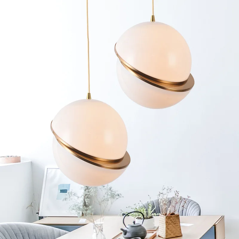 Modern Art Ball Pendant Light Hanging White Acrylic Shade Brass Round Pendant Lamp Creative Suspension Pendant Light for Restaurant Cafe Bar (37)