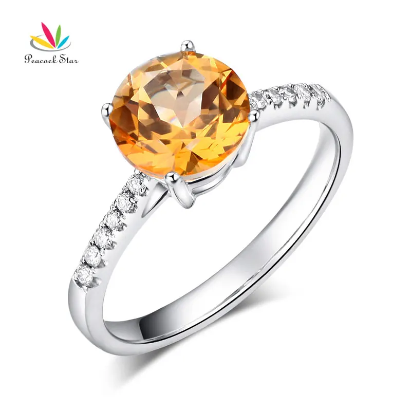 

Peacock Star 14K White Gold Wedding Engagement Ring 2 Ct Yellow Topaz 0.12 Ct Natural Diamond