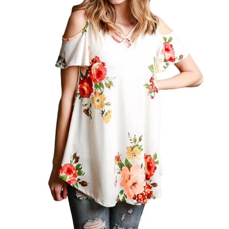 2019 Summer T Shirt Plus Size Women T-shirt Harajuku Vintage Fashion Casual Short Sleeve Floral Print V-Neck Long T-Shirt 2019 Summer T Shirt Plus Size Women T-shirt Harajuku Vintage Fashion Casual Short Sleeve Floral Print V-Neck Long T-Shirt