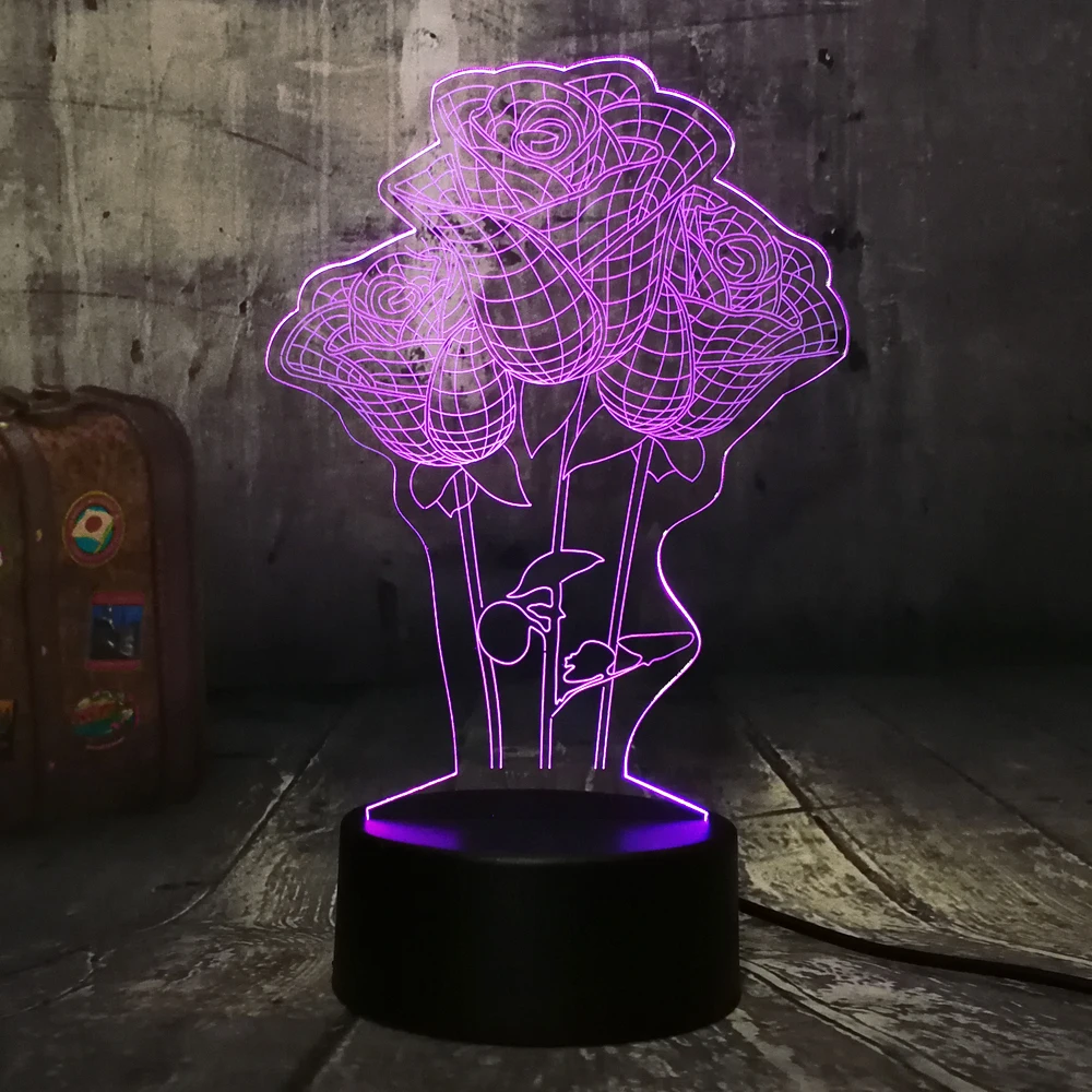 

Beautiful Rose Flower LED Desk Table Night Light 7 Color Change USB Valentine's day Present for Love Wedding Gift Romantic Light