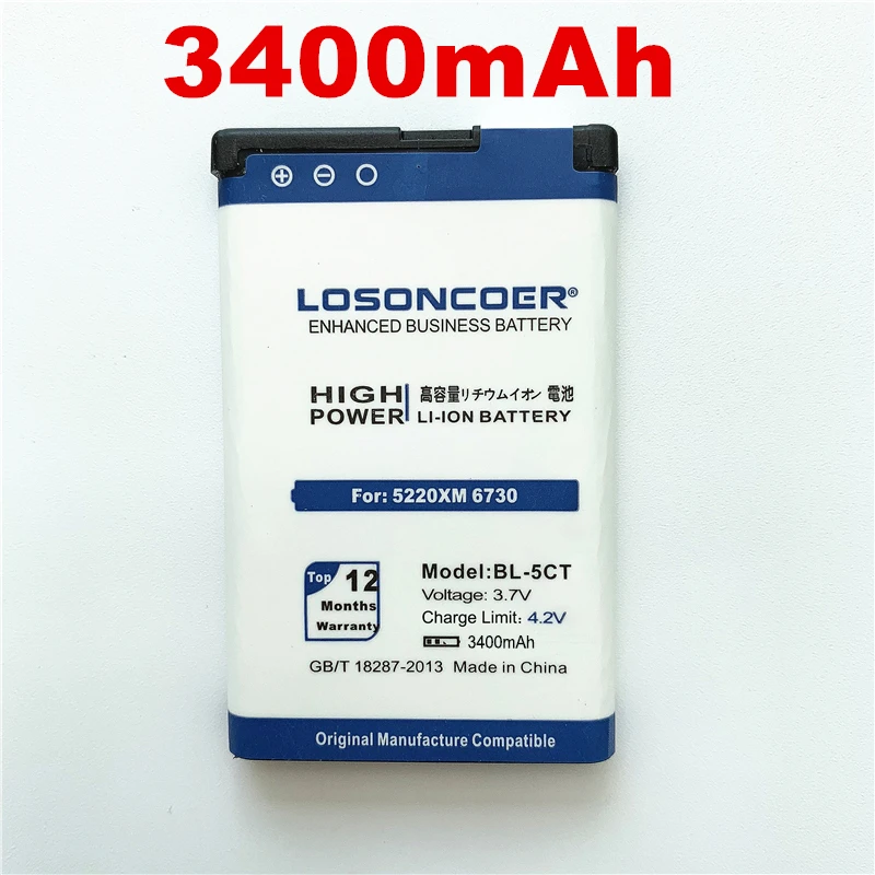 Аккумулятор LOSONCOER для Nokia 3400 100% оригинальный аккумулятор 5220 ма/ч 6730 6330 C5 6303i с