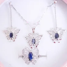 Сапфировый Ювелирный Набор натуральные сапфиры 1 шт. кольцо 1 шт. Висячие серьги 1 шт. кулон 925 серебро 0.75ct* 4 шт. драгоценные камни