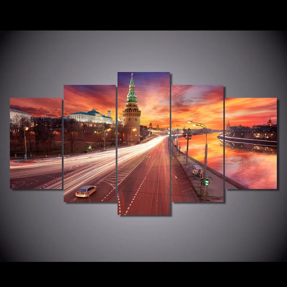 

Pcanvas Printed Red Sunset Over Moscow Kremlin Painting Canvas Print room decor print poster picture canvas Free shipping