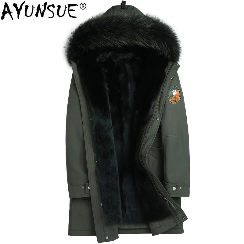 

AYUNSUE Parka Real Fur Winter Jacket Men Real Mink Fur Liner Long Coat Raccoon Fur Collar Parkas Plus Size ZLM15063-6 MY1194