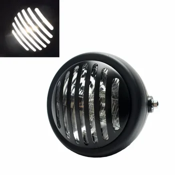 

6.5" Motorcycle Bullet Headlight Headlamp H/L Grill Cover For Harley Bobber Streetfighters Choppers Cruisers White/yellow light