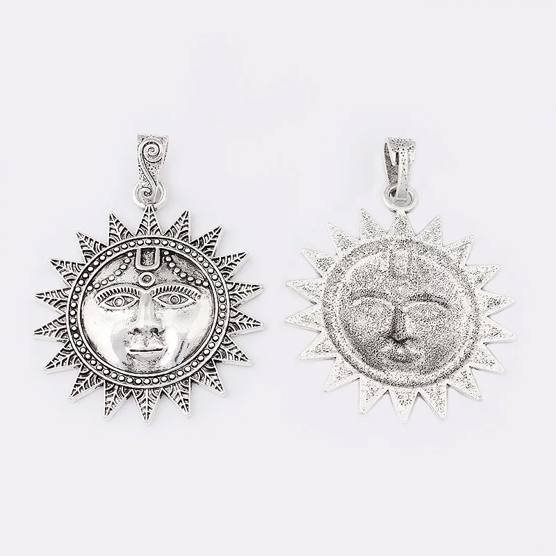 2 шт антикварная серебряная Большая подвеска для лица от солнца с соединителем для ожерелья, ювелирные аксессуары, фурнитура