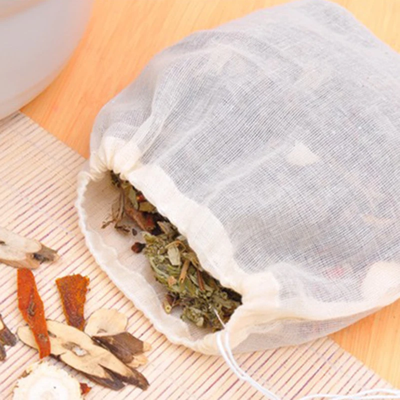 500 шт хлопок муслин шнурок ситечко пряность для чая фруктовый сок еда отдельный фильтр мешок для питья чайные инструменты