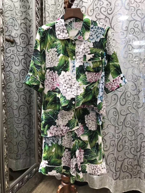 2017 a primavera eo verão nova impressão lapela camisa de manga curta + shorts das mulheres terno 618