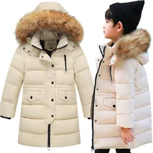 Куртка на утином пуху для девочек модная пуховая куртка с меховым капюшоном для мальчиков и девочек Детские теплые пуховики-25