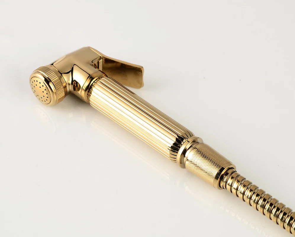 

Bathroom products all copper gold polished bidet handheld hand cleaner hot and cold water toilet angle valve spray gun set