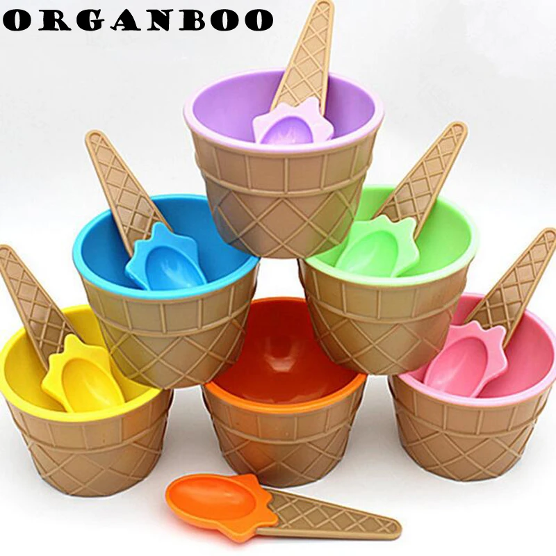 Organboo Plastic Dessert Bowl Container Set Ice Cream Cup Kids