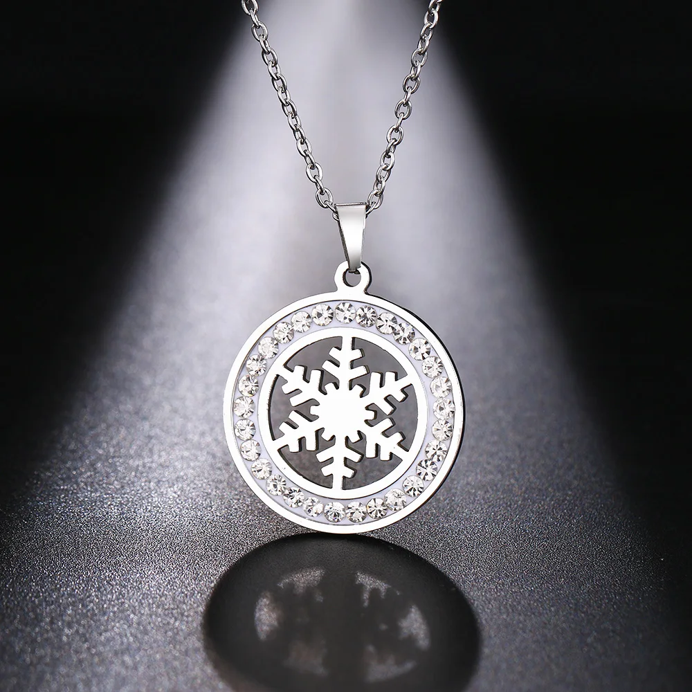 Cacana Stainless Steel Crystal Round Pendants Necklace Women Jewelry Snowflake Trendy Necklaces Donot Fade Valentine's Day Gift (5)