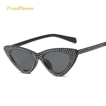 Prouddemon бренд «кошачий глаз» Для женщин Мода Треугольники Малый Размеры Frame Даймонд очки Цвет объектив солнцезащитные очки UV400