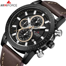 Мужские кварцевые часы ARMIFORCE модные из натуральной кожи с