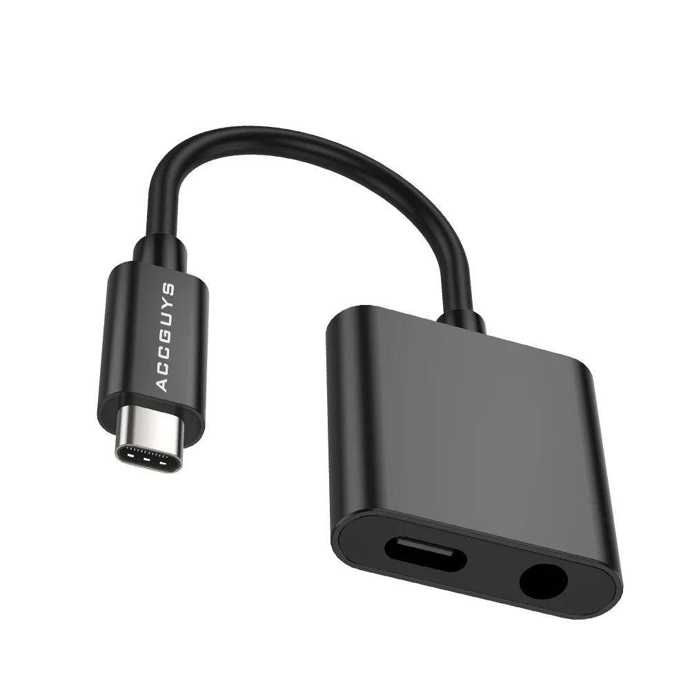 ACCGUYS 3 в 1 Тип C Aux аудио кабель адаптер USB C на 3,5 мм разъем для наушников PD быстрое зарядное устройство адаптер для Google Pixel 2 Эфирное - Цвет: Black