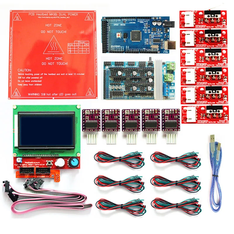 

Reprap Ramps 1.6 Kit with Mega 2560 r3 + Heatbed MK2B + 12864 LCD Controller + DRV8825 +Mechanical Switch +Cables for 3D Printer