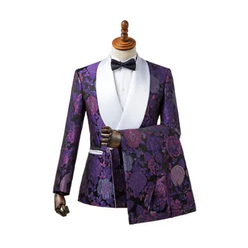 

XIU LUO Enlarged code Luxury Purple Tuxedos Double Breasted Jacquard Mens Suits Groomsmen Costume Homme Terno Slim Fit 2 Pieces