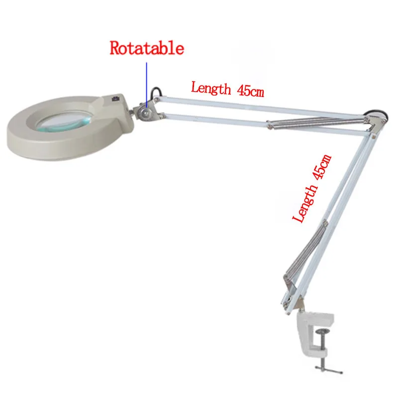 220V 5X большое увеличительное стекло с зажимом, лампа с подсветкой, белое Оптическое стекло, Складная лупа, подставка, точные детали для проверки