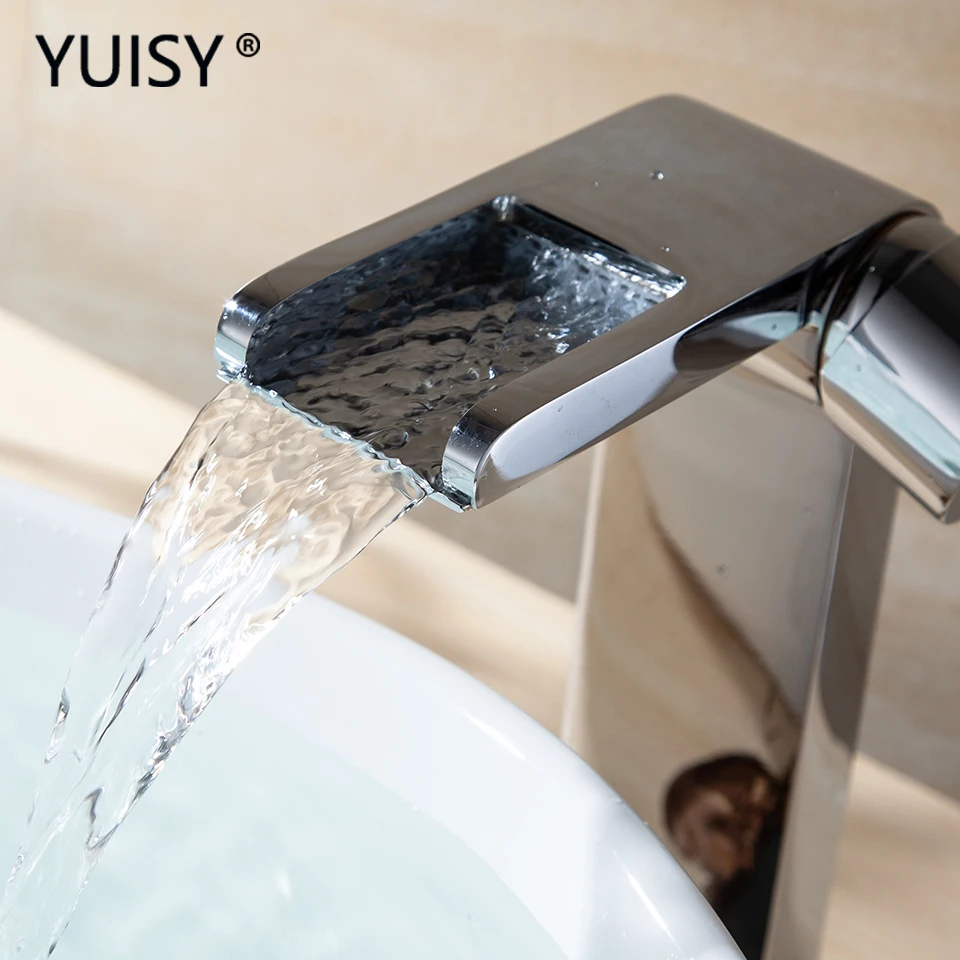 YUISY Hot And Cold Water Mixed Bathroom Faucet Stainless Steel Tap Chrome 2019 Personality Waterfall Faucets Art | Обустройство дома