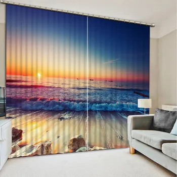 

Beautiful Seaside Sunrise 3D Blackout Wndow Curtains For Living room Kids Boys Bedding room Decorative Home Drapes Cotinas para