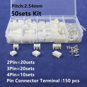 50 sets Kit in box 2p 3p 4 pin 2.54mm Pitch Terminal / Housing / Pin Header Connector Wire Connectors Adaptor XH2P Kits