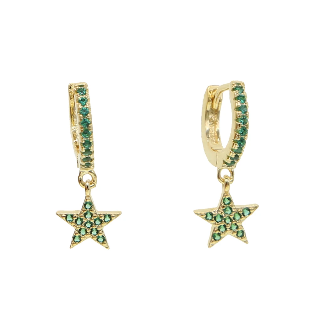 

wholesale green cz paved star dangle charm earring for wedding jewelry