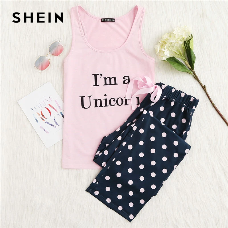 SHEIN Модная Пижама С Текстовым Принтом Женский Летний Повседневный Топ Без