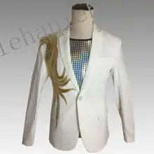 Белая одежда мужские костюмы masculino homme terno Сценические костюмы для певцов куртка мужская вышивка Блейзер танцевальная Звезда Стиль платье