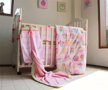 

100%Cotton Newborn Baby Bed Bumpers Breathable Soft Baby Infant Bed Sheet Quilt Blanket Cute Pink Sweet Baby Girl's Bedding Sets