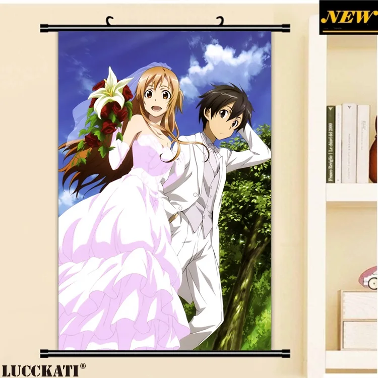 40X60 см Sword Art онлайн Sao Asuna Kazuto kirito, мультяшное художественное искусство, Настенная картина, прокрутка, холст, живопись, плакат - Цвет: E