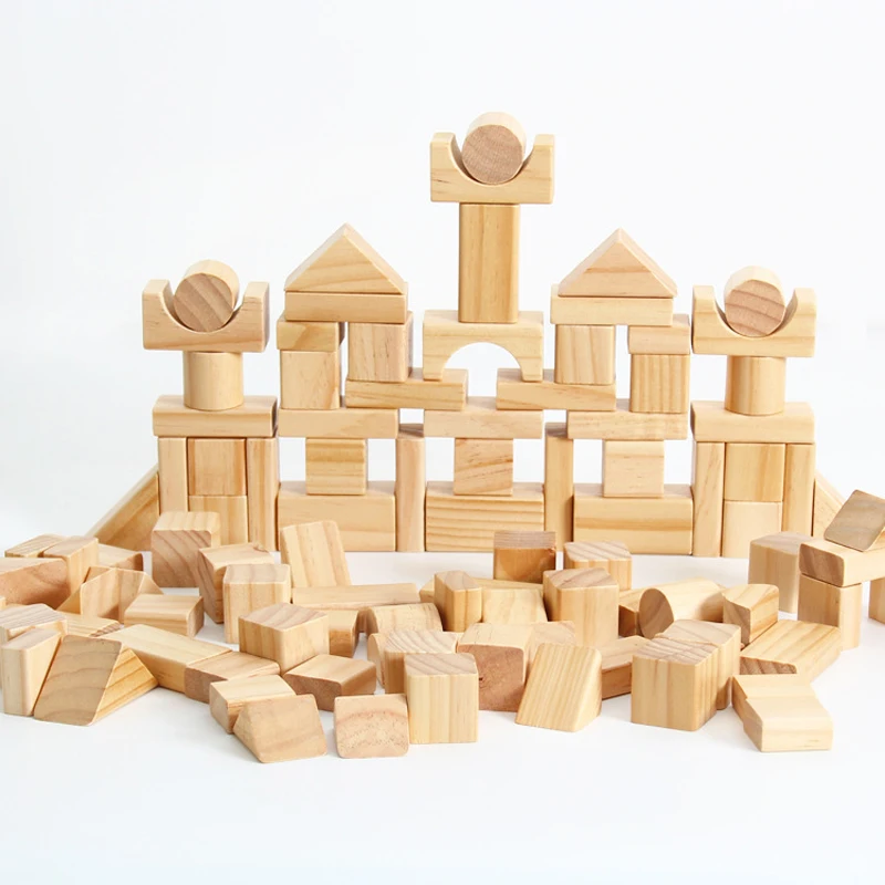 100 Wooden Grain Bulk Heathy Building Blocks Bottled Early Childhood