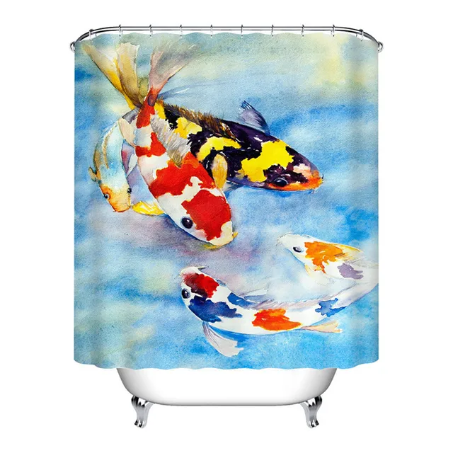 Koi Fish Shower Curtain New Waterproof Polyester Fabric Bath Curtain