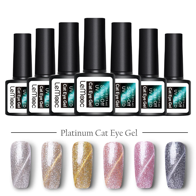 

LEMOOC 8ml Platinum Magnetic Cat Eye Gel Nail Polish Glitter Sequins Gel Varnish Soak Off UV Nail Art Polish