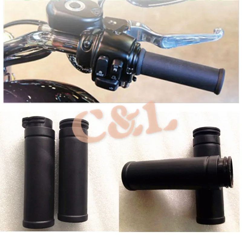 

1" Inch 25MM Black Rubber Handlebar HAND GRIPS Fits For Harley Fat Boy Bob Cruiser Chopper with twin cable throttle