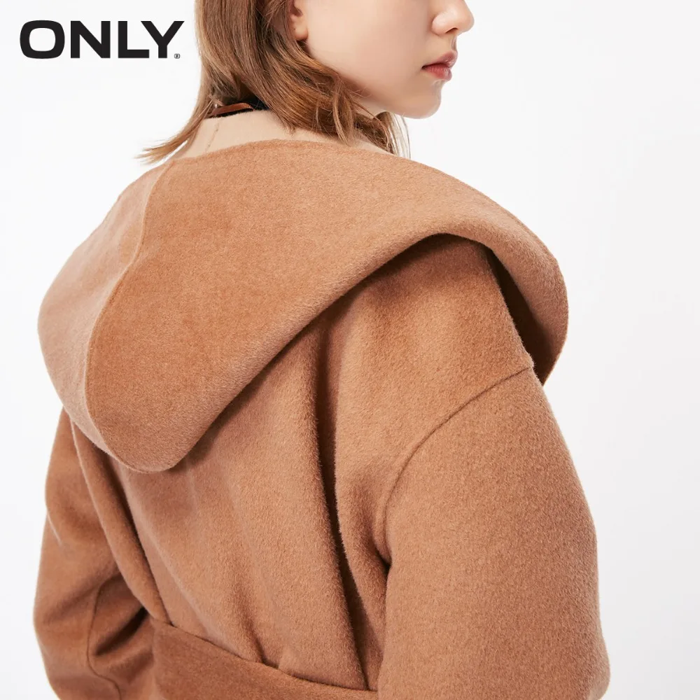 Только женское зимнее Новое двустороннее шерстяное пальто с поясом и капюшоном | 11836T505