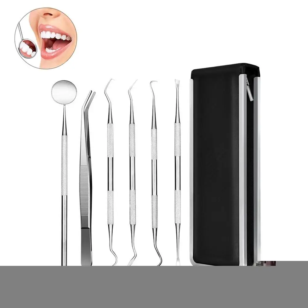 

6 Pcs/Set Dental Tools Stainless Steel Hygiene Explorer ProbeHook Pick Scaler Mirror Tweezer Teeth Clean Kit With Case