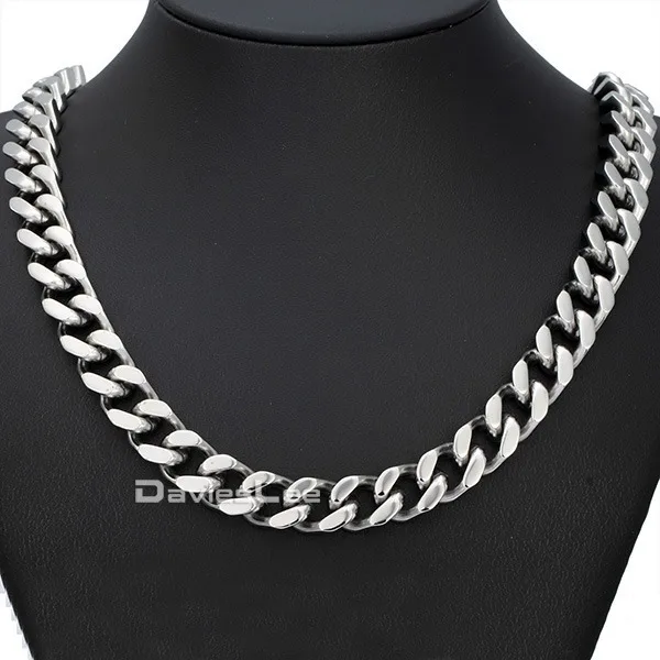 Punk 11mm/18 36 pulgadas Pesado Mens Boys Cadena Collar Redondo Curb Cubana 316L del Tono Plateado Collar de Acero inoxidable DLHN28|necklace gun|necklace elasticnecklace necklace - AliExpress