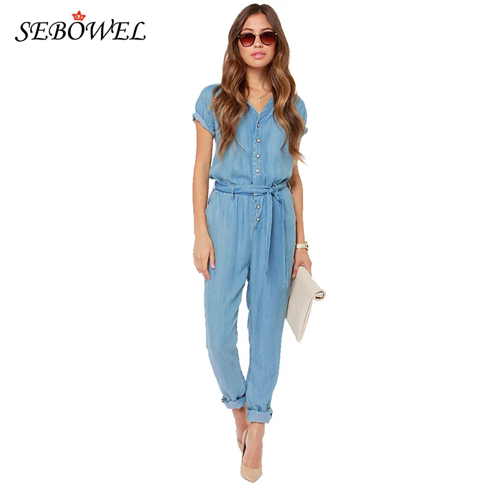 100% Cotton 2016 Elastic Waistband Blue Elegant Jumpsuits And Rompers ...