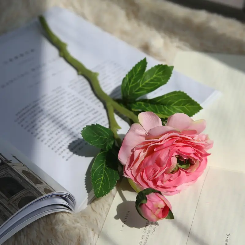 Высокое качество искусственные лютики букет поддельные персидская шерсть Шелковый чай Роза роса лотоса оптом Свадебный Домашний Декоративный букет - Цвет: rose red