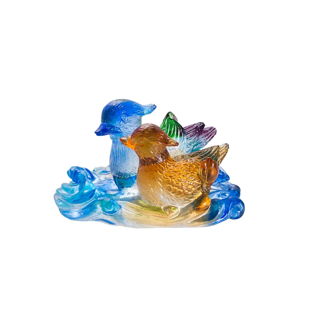 Liuli Crystal Mandarin Duck Crafts Glass animal Miniatures Paperweight